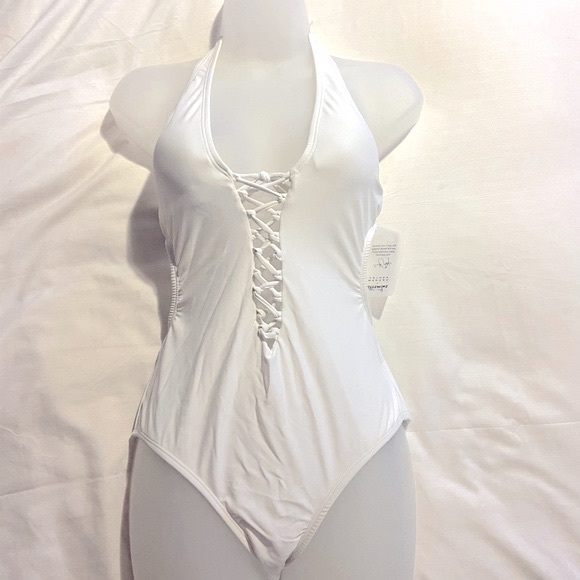 White Lace up Monokini One piece swimsuit - Picture 5 of 8